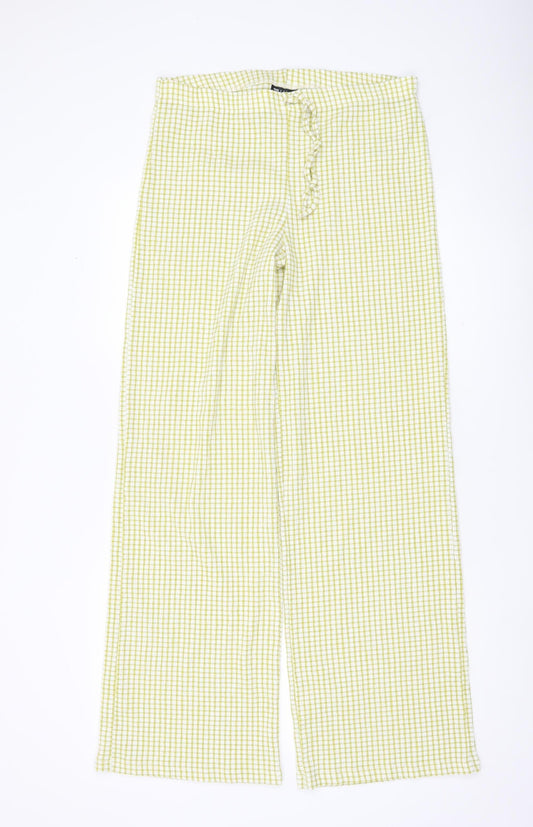 ASOS Women Green Check Wide Leg Trousers Size 12-14 Summer Casual