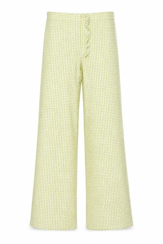 ASOS Women Green Check Wide Leg Trousers Size 12-14 Summer Casual