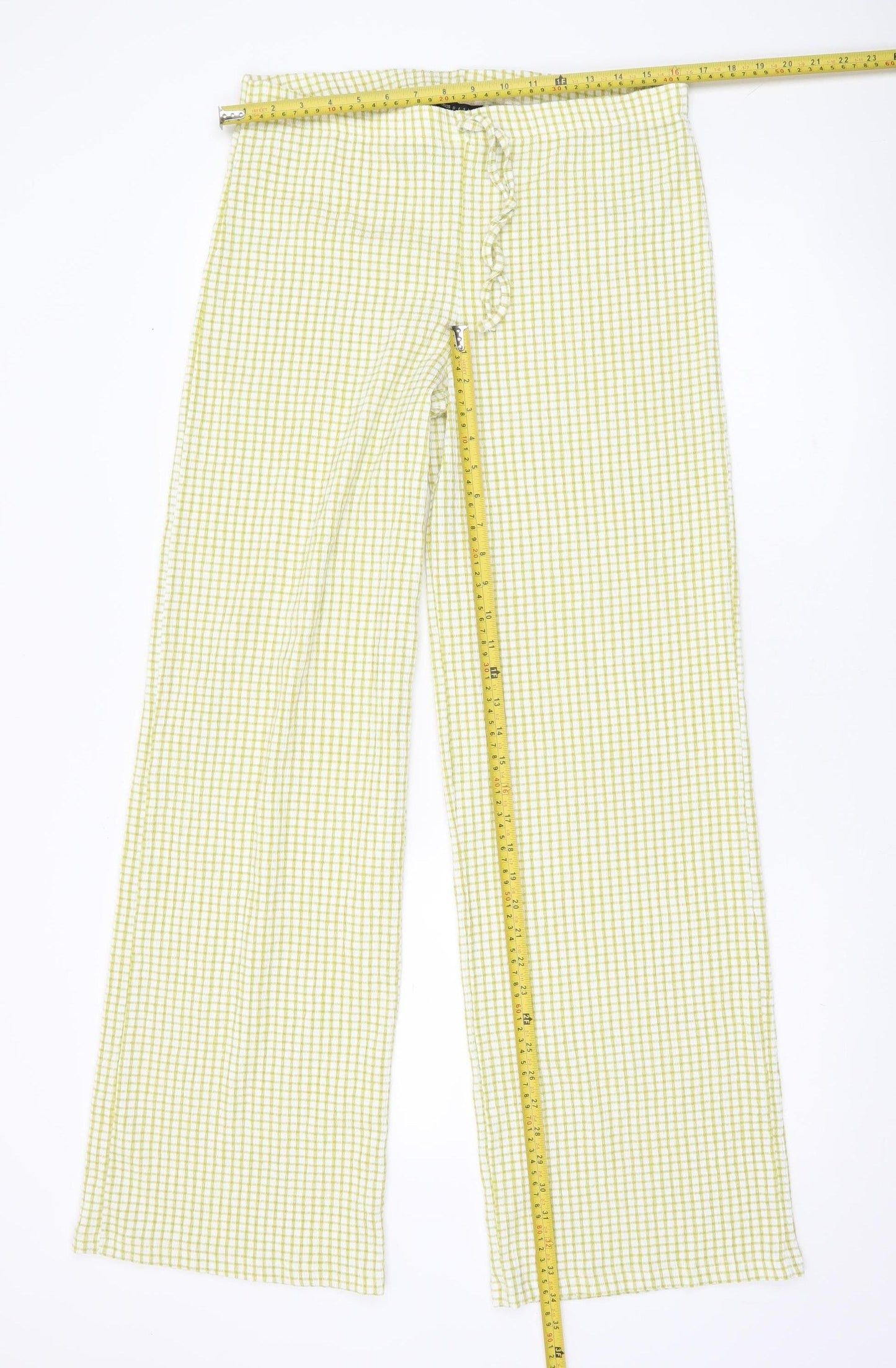 ASOS Women Green Check Wide Leg Trousers Size 12-14 Summer Casual