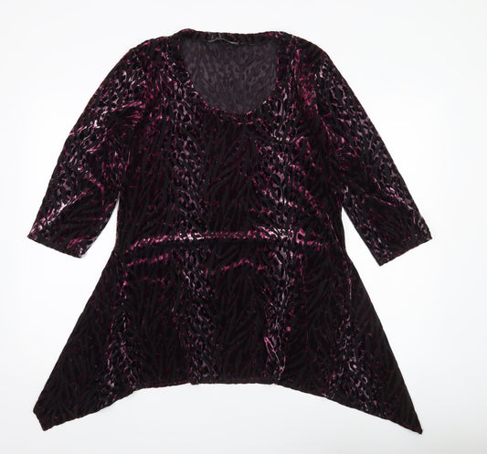 Joanna Hope Womens Purple Velvet Animal Print Tunic Blouse Size 16