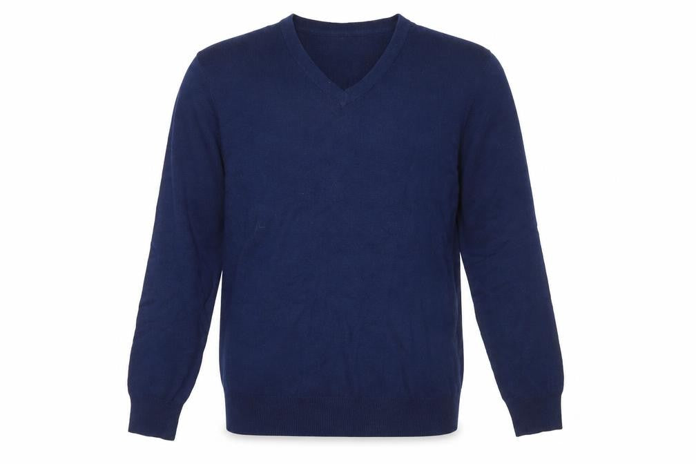 John Lewis Men's Blue Cotton Blend V-Neck Jumper Size S