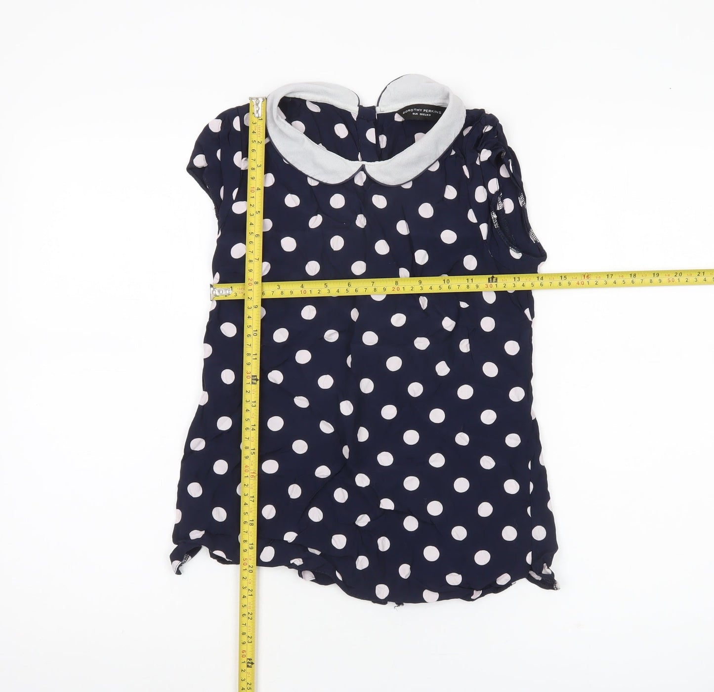 Dorothy Perkins Women’s Blue Polka Dot Collared Blouse Size 8
