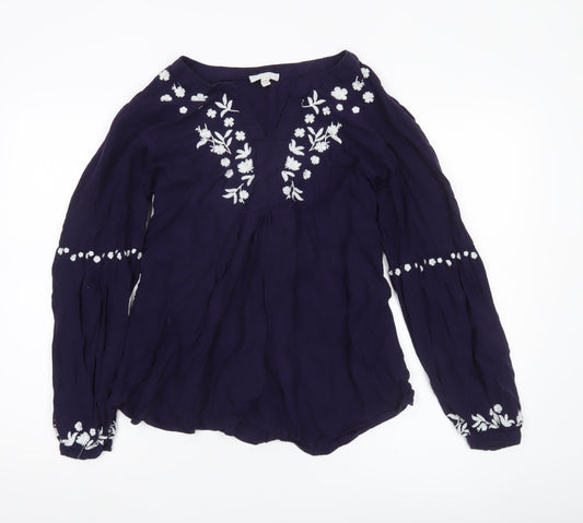 JoJo Maman Bébé Women’s Purple Floral Embroidered Tunic Blouse L