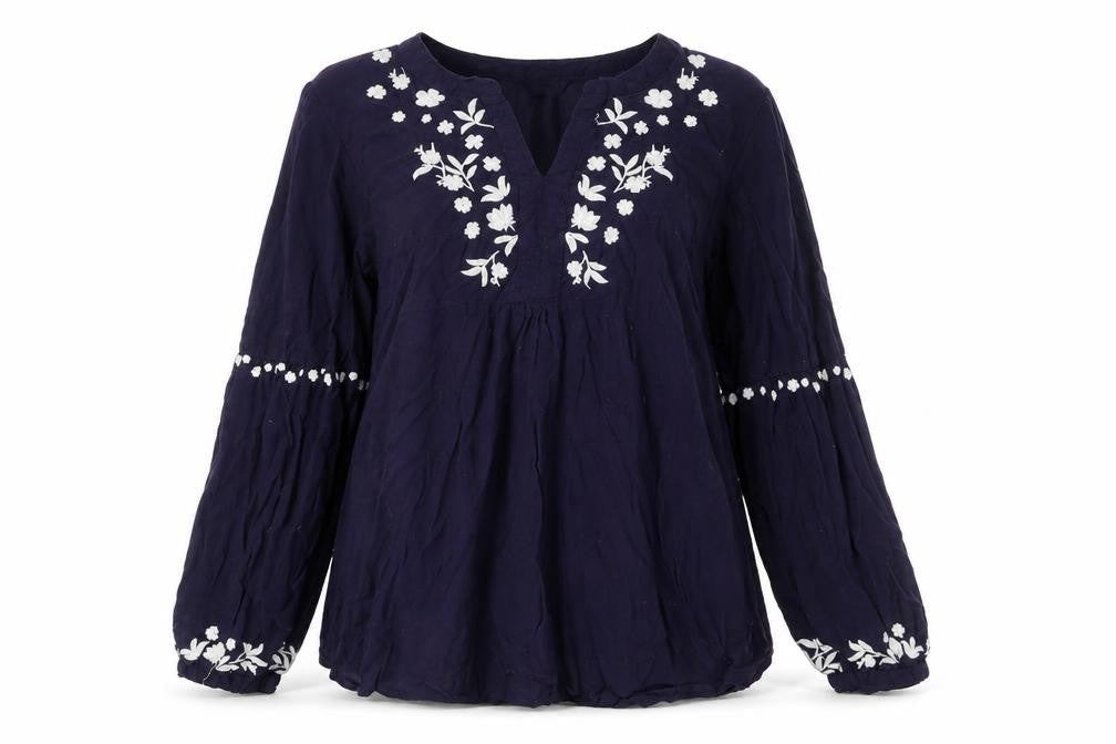 JoJo Maman Bébé Women’s Purple Floral Embroidered Tunic Blouse L