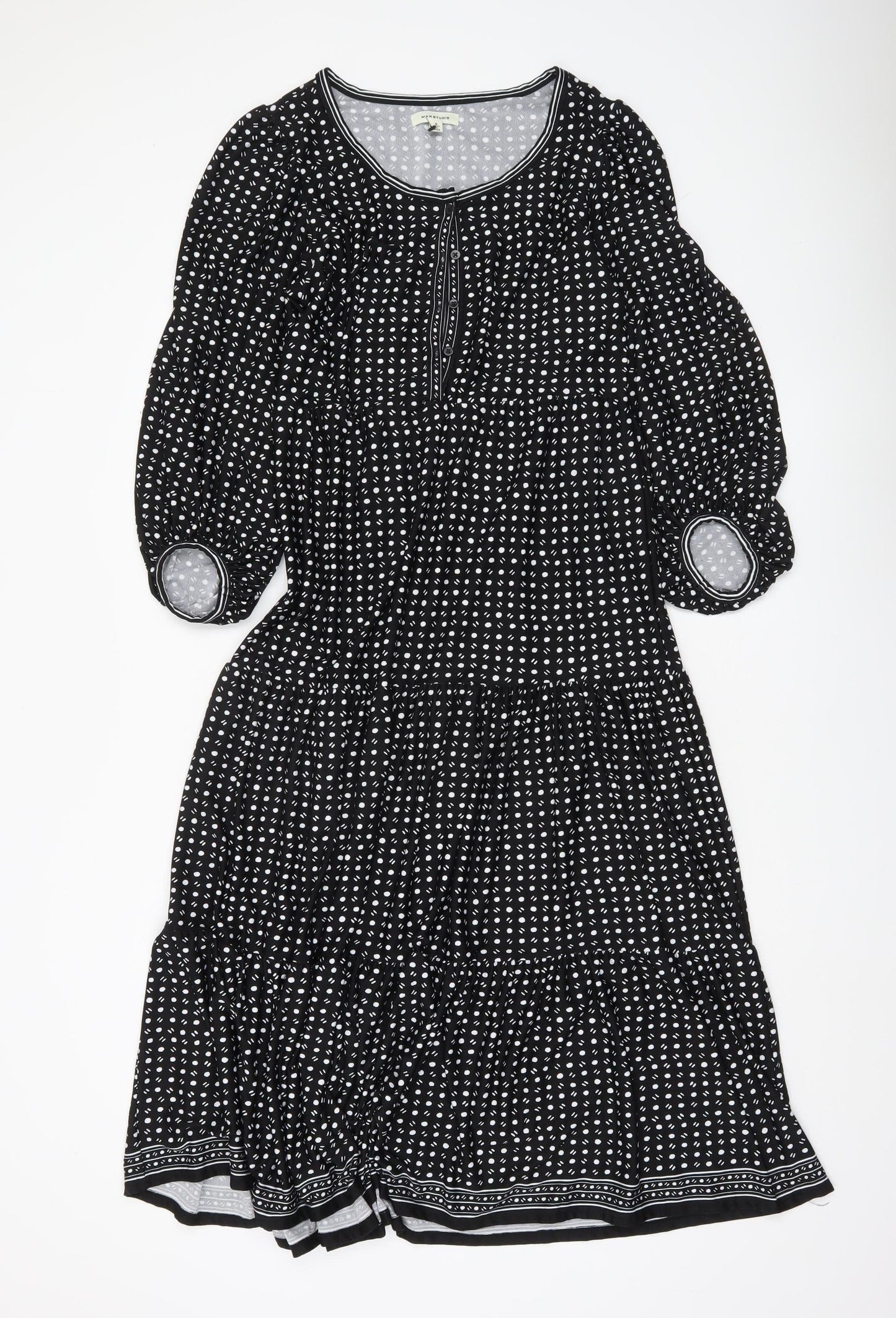 Max Studio Women Black Polka Dot Knee Length A-Line Dress S