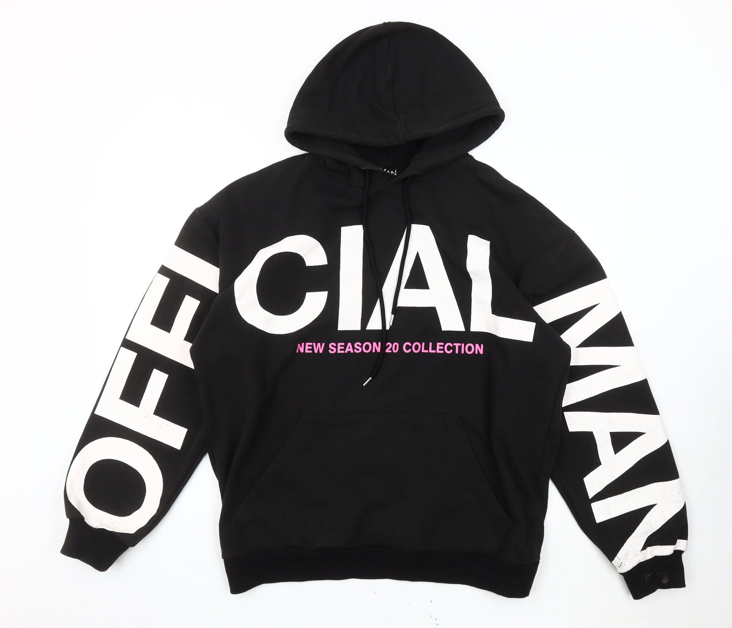 BoohooMAN Men's Black Medium Pullover Hoodie Graphic Logo Fleece