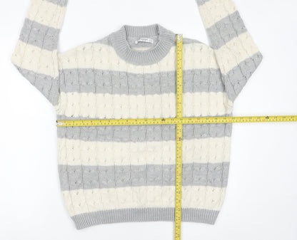 Mango Womens Grey Ivory Striped Cable Knit Jumper Size 8