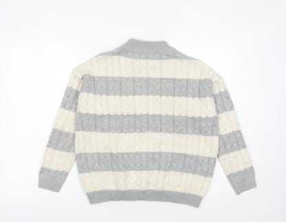 Mango Womens Grey Ivory Striped Cable Knit Jumper Size 8