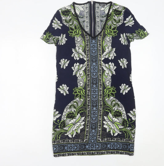 Warehouse Women’s Blue Floral Sheath Dress Size 8 V-Neck
