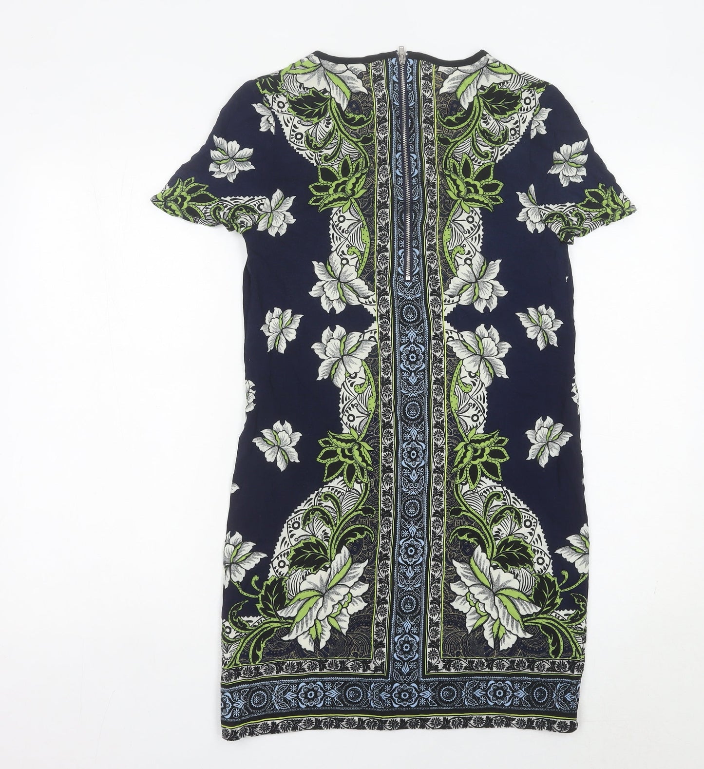 Warehouse Women’s Blue Floral Sheath Dress Size 8 V-Neck