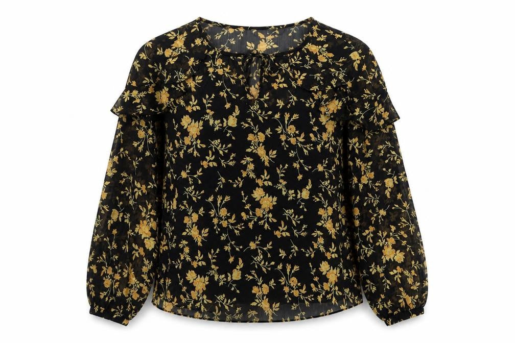 ENVY Womens Black Floral Tunic Blouse Size 14 Long Sleeve Sheer Top