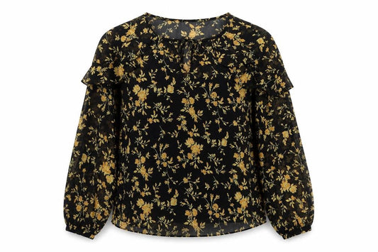 ENVY Womens Black Floral Tunic Blouse Size 14 Long Sleeve Sheer Top