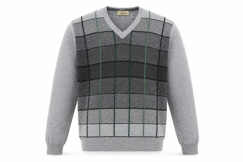 Montellaro Mens Grey XL Pullover Check Knit Wool Blend Jumper
