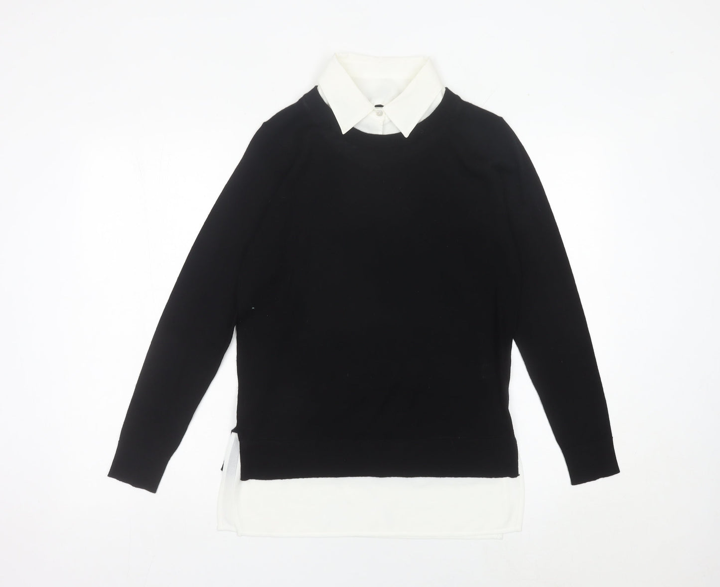 Linea Women’s Black Collared Pullover Jumper Small Merino Wool