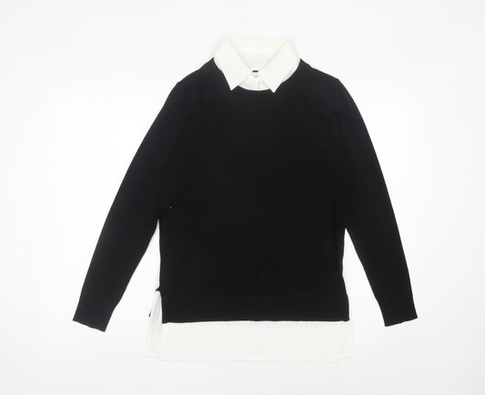 Linea Women’s Black Collared Pullover Jumper Small Merino Wool