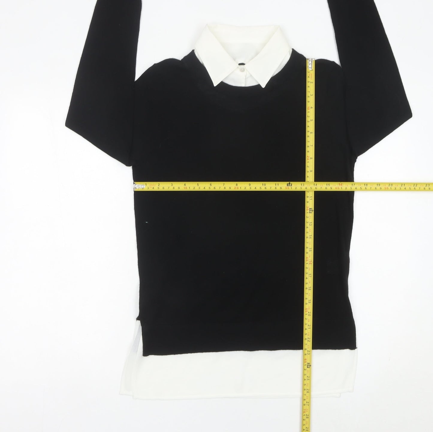 Linea Women’s Black Collared Pullover Jumper Small Merino Wool