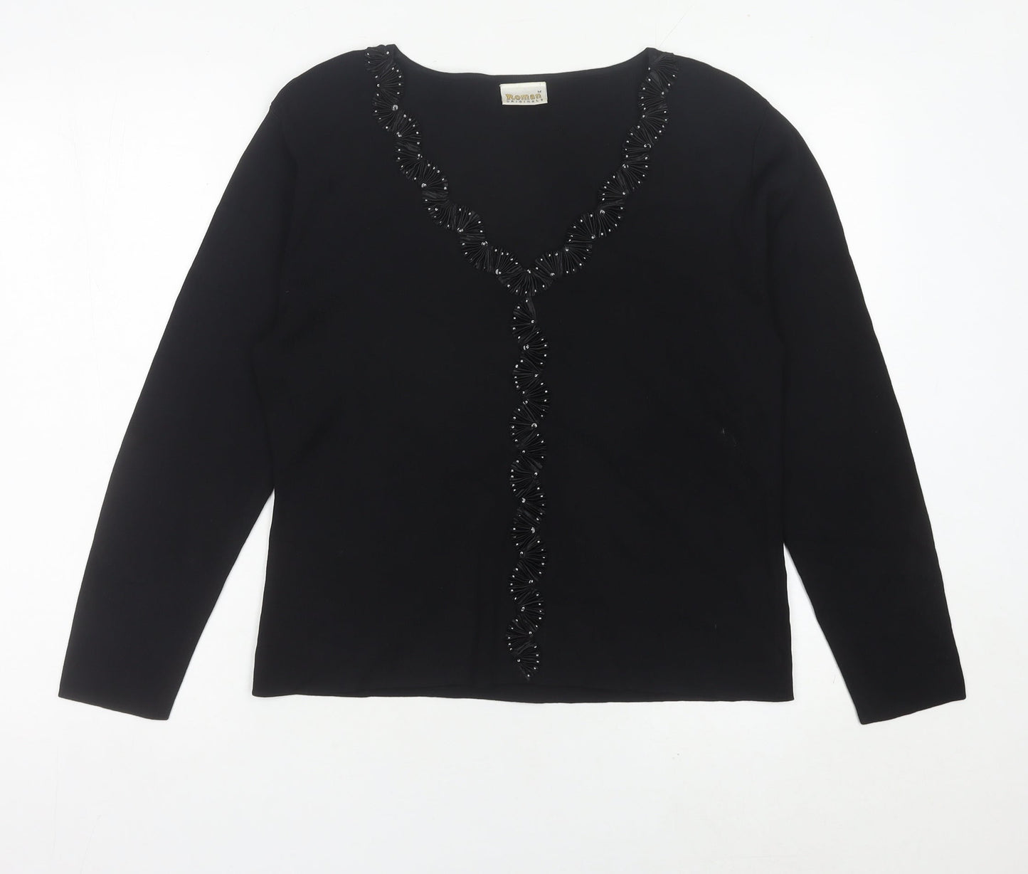 Roman Originals Women Black Medium Beaded V-Neck Pullover Jumper