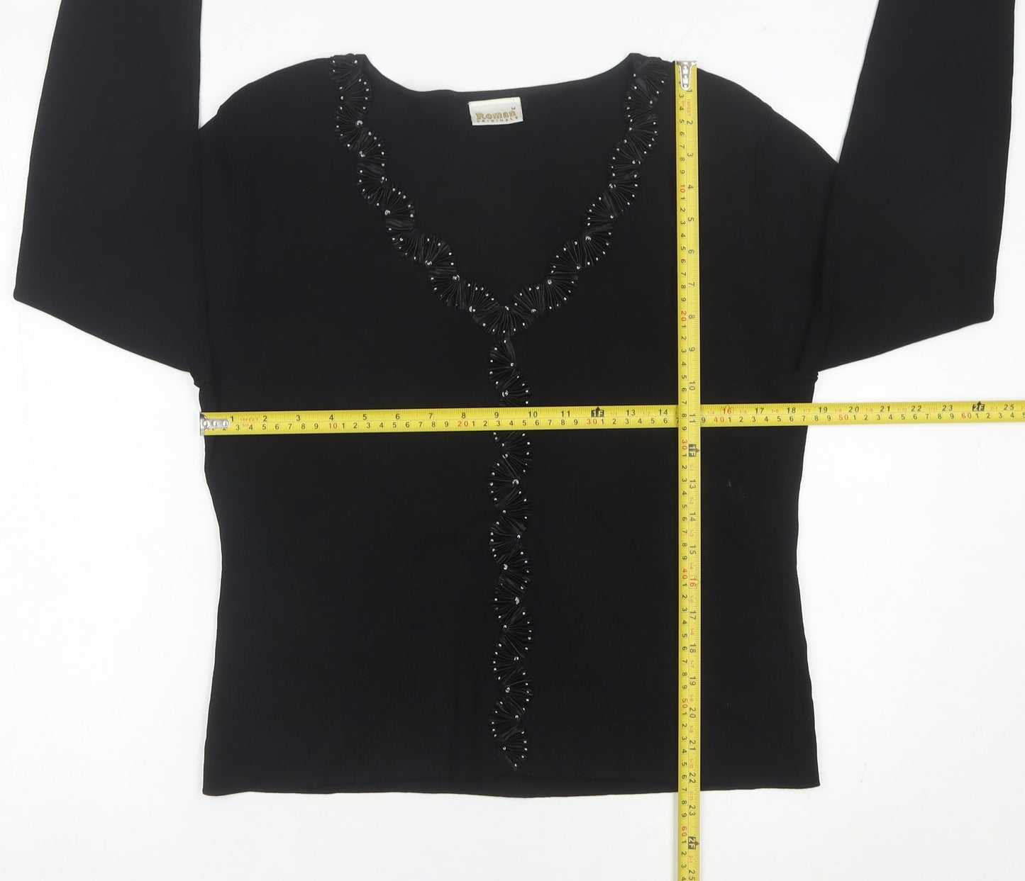 Roman Originals Women Black Medium Beaded V-Neck Pullover Jumper