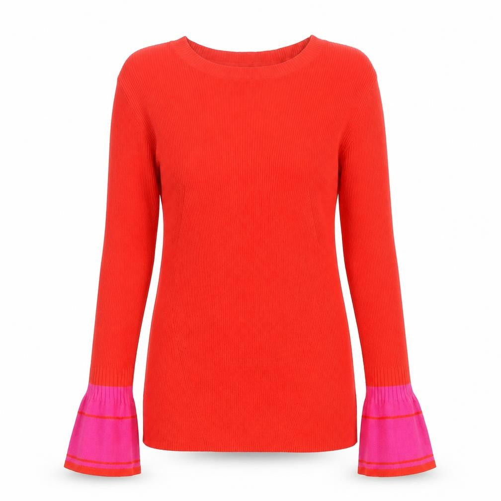 Debenhams Women Red Knit Pullover Jumper Size 12 Flared Sleeve