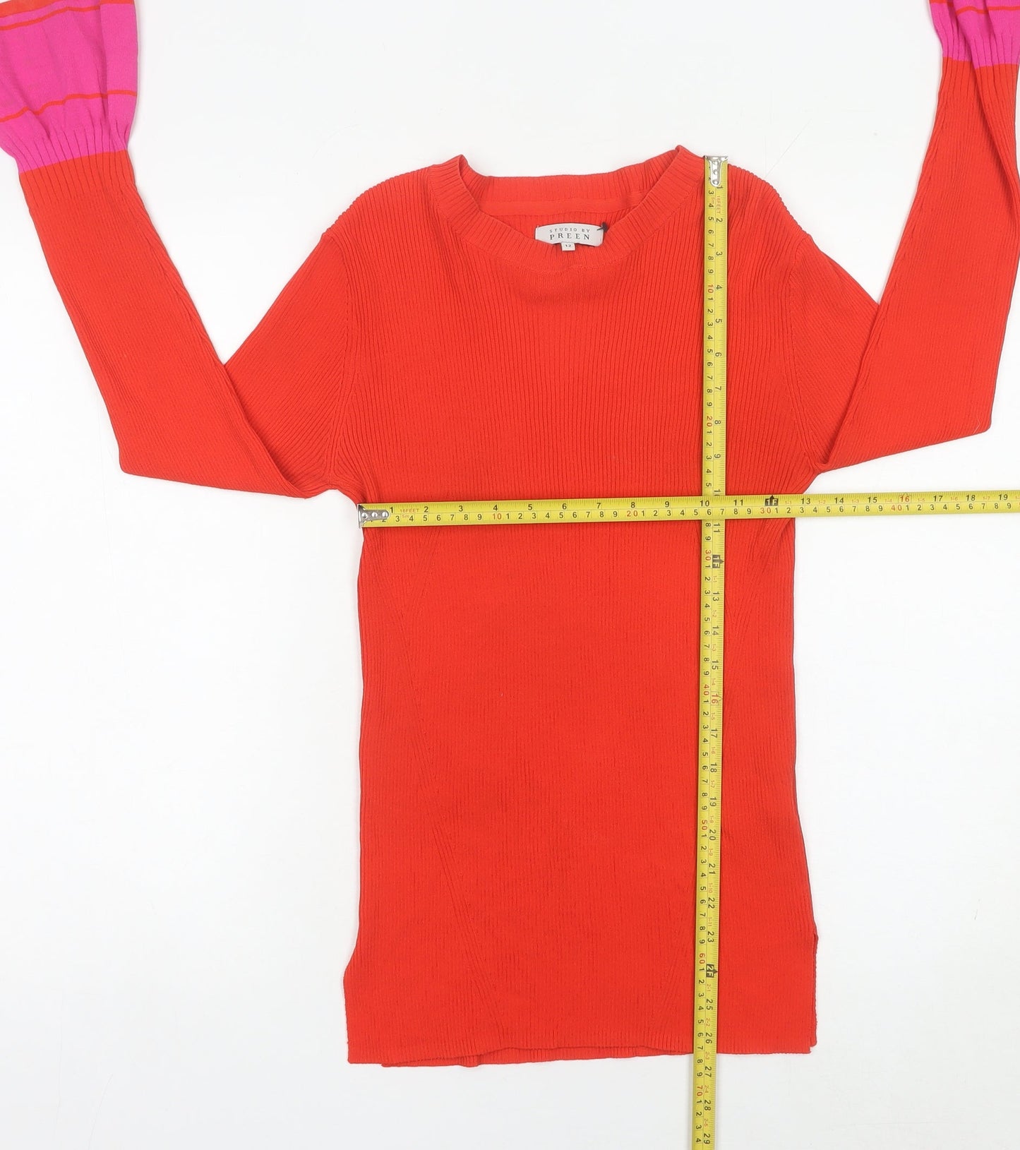 Debenhams Women Red Knit Pullover Jumper Size 12 Flared Sleeve