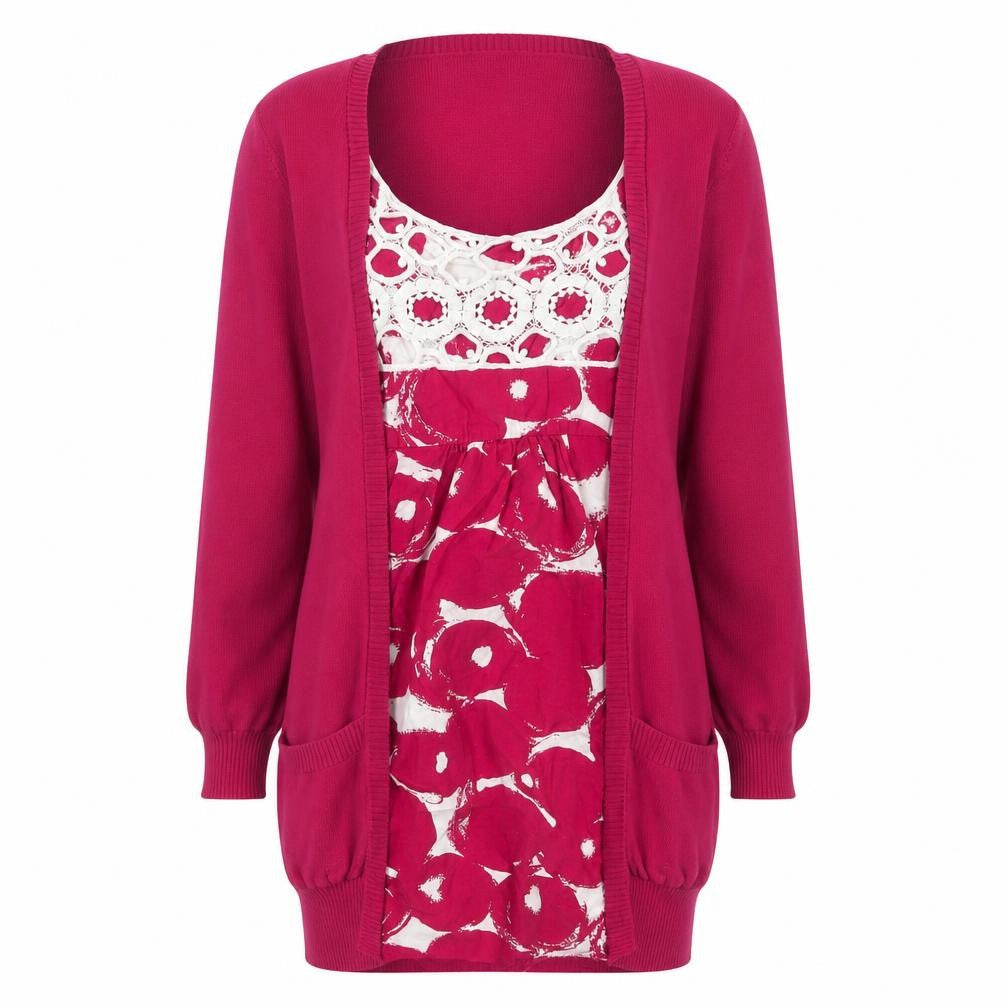 South Women’s Pink Cotton Cardigan UK 10 Floral Crochet Detail