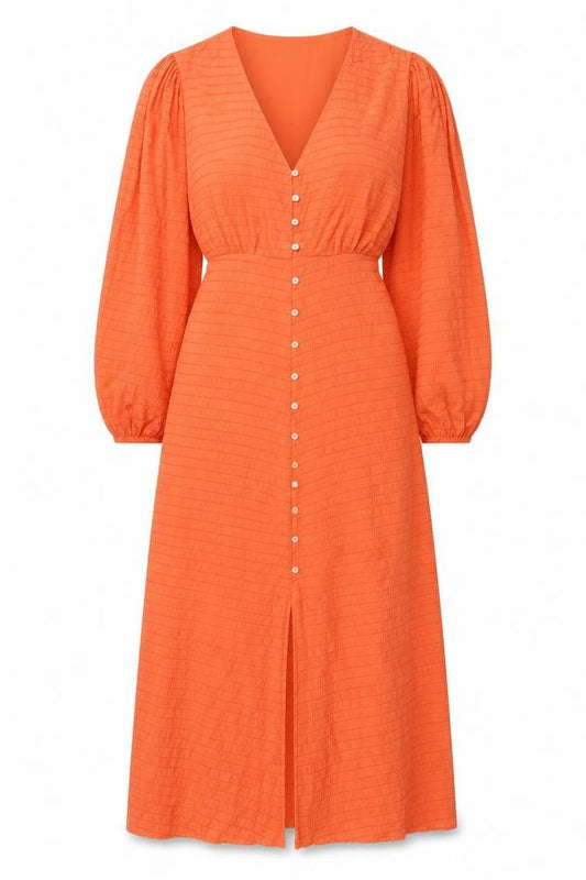 River Island Women’s Orange Midi Shirt Dress Size 6 Viscose