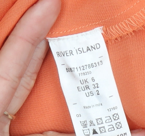 River Island Women’s Orange Midi Shirt Dress Size 6 Viscose