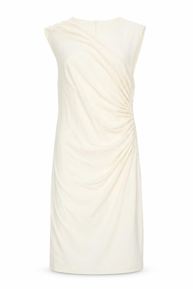 Zara Women Ivory Sheath Dress Size 12 Knee Length Ruched