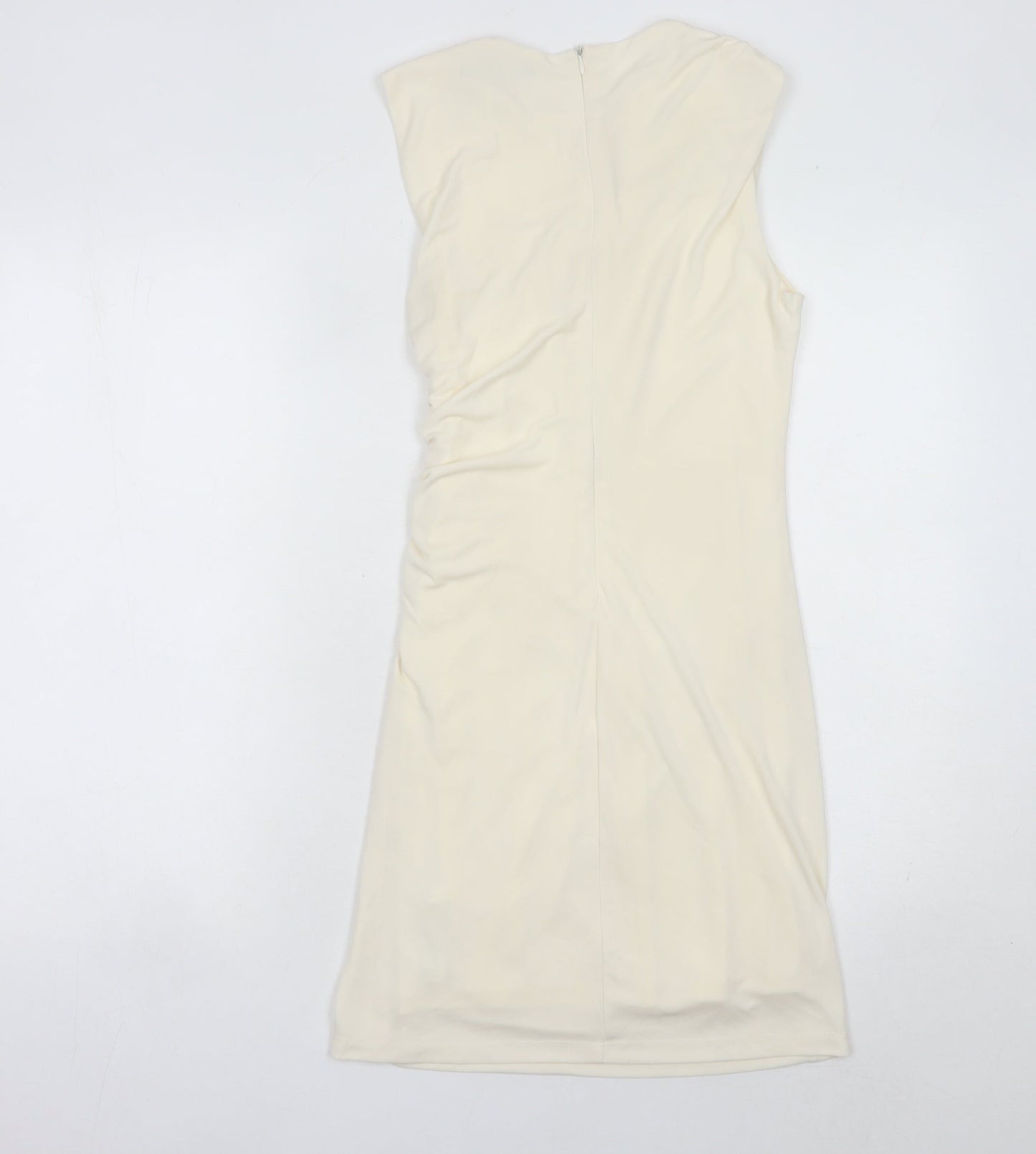 Zara Women Ivory Sheath Dress Size 12 Knee Length Ruched