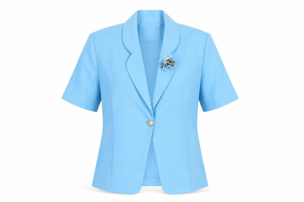 Saloos Women Blue Size 12 Short Sleeve One-Button Suit Jacket