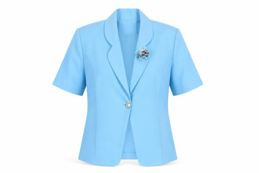 Saloos Women Blue Size 12 Short Sleeve One-Button Suit Jacket