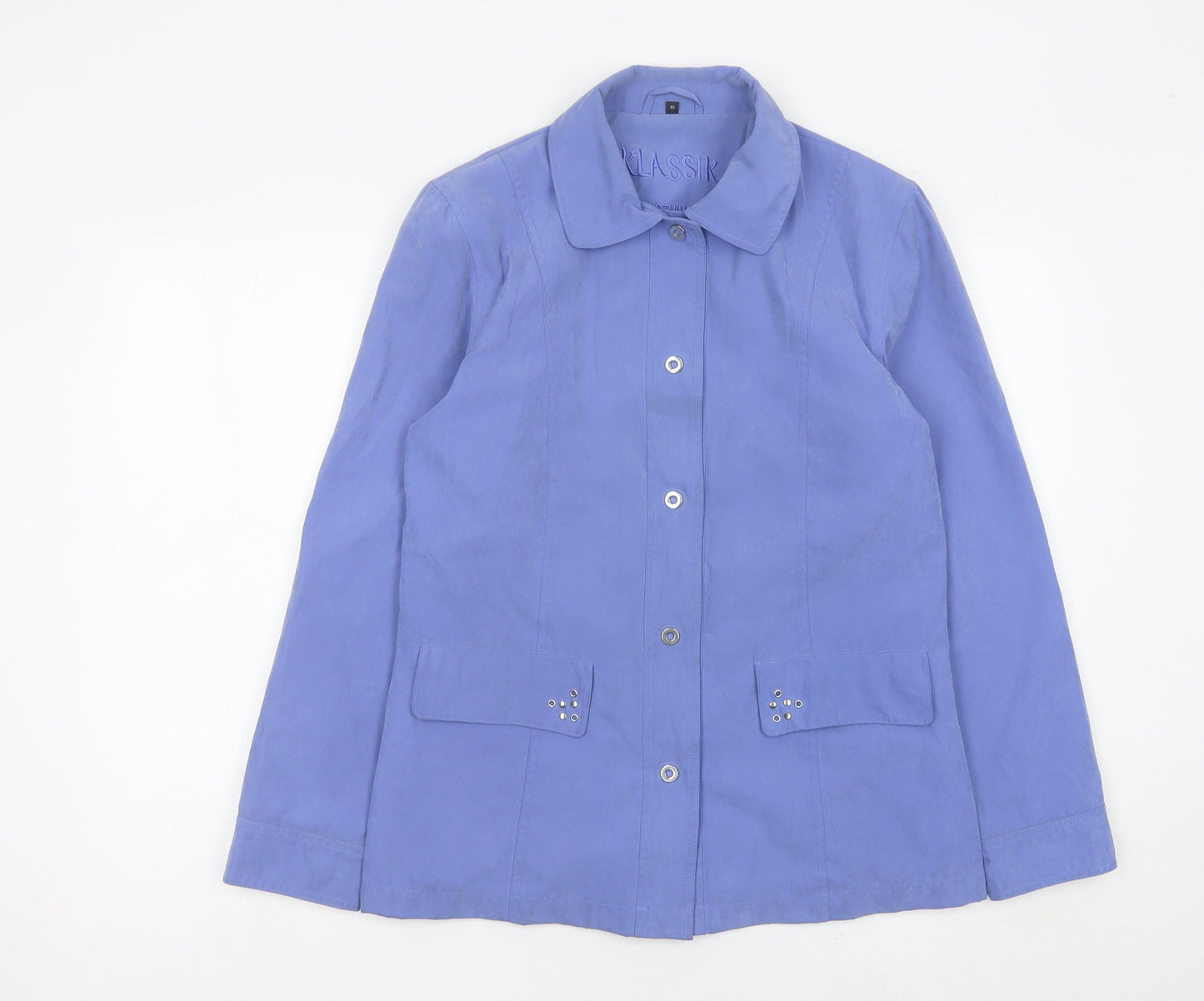 Klassik Womens Blue Jacket Size 10 Casual Collared Mid-Length