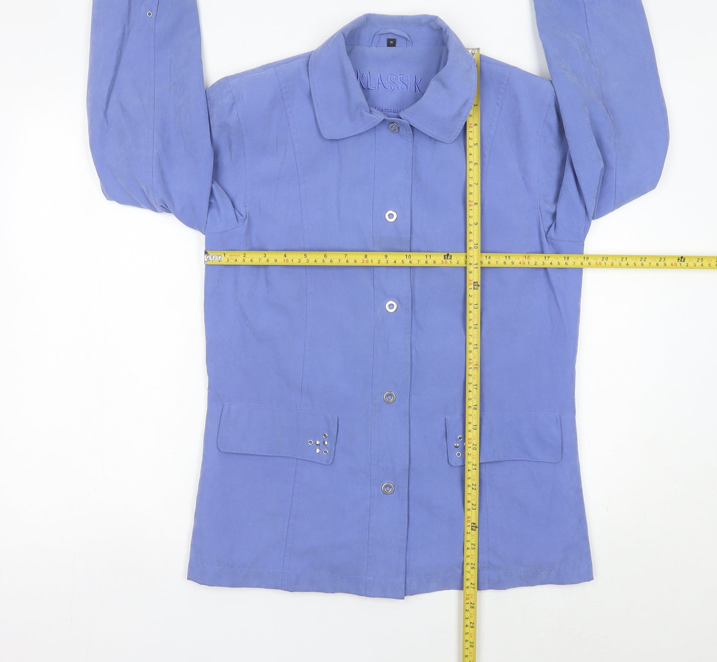 Klassik Womens Blue Jacket Size 10 Casual Collared Mid-Length