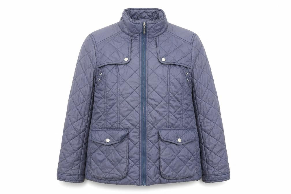 Feraud Womens Blue Quilted Mid-Length Jacket Size 14