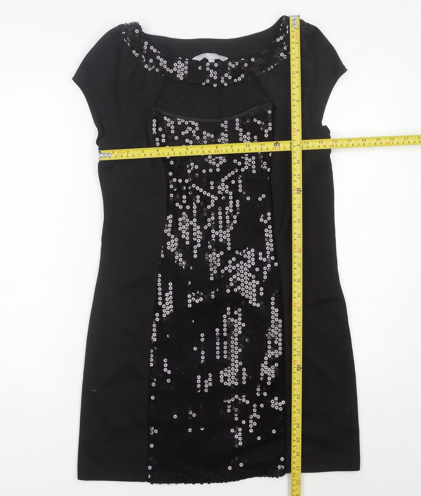 Red Herring Women’s Black Sequin Short Sleeve Bodycon Dress Size 14