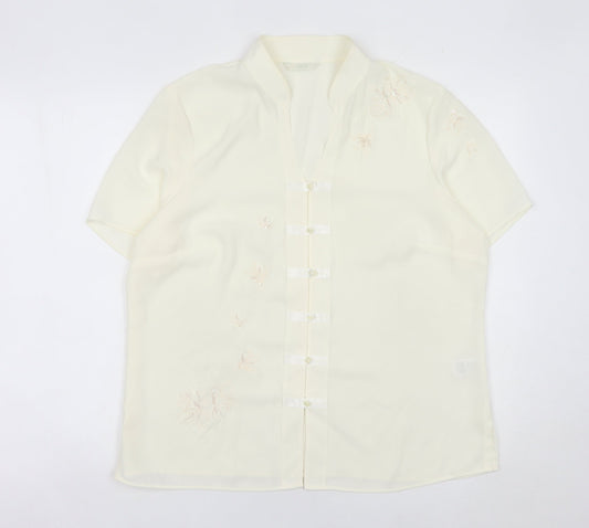 Marks and Spencer Women’s Ivory Embroidered Blouse Size 16 Short Sleeve