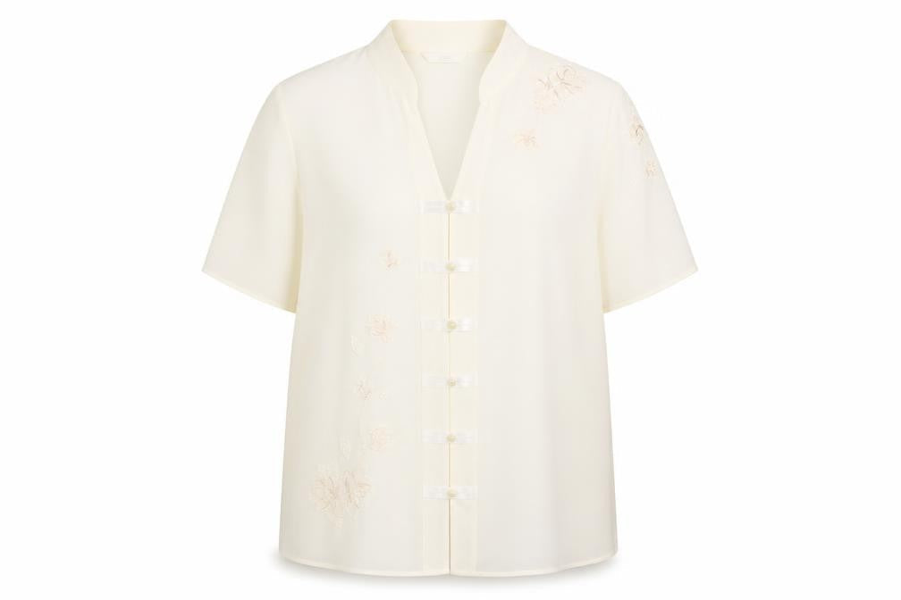 Marks & Spencer Women’s Ivory Embroidered Blouse Size 16 Short Sleeve