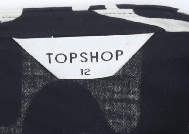 Topshop Women Black White Geometric A-Line Stretch Skirt Size 12