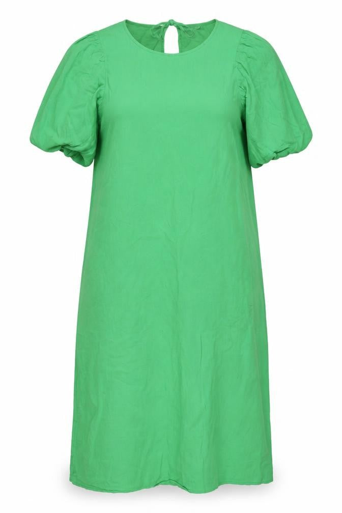 Monki Women’s Green Cotton Shift Dress Size M Puff Sleeve Casual