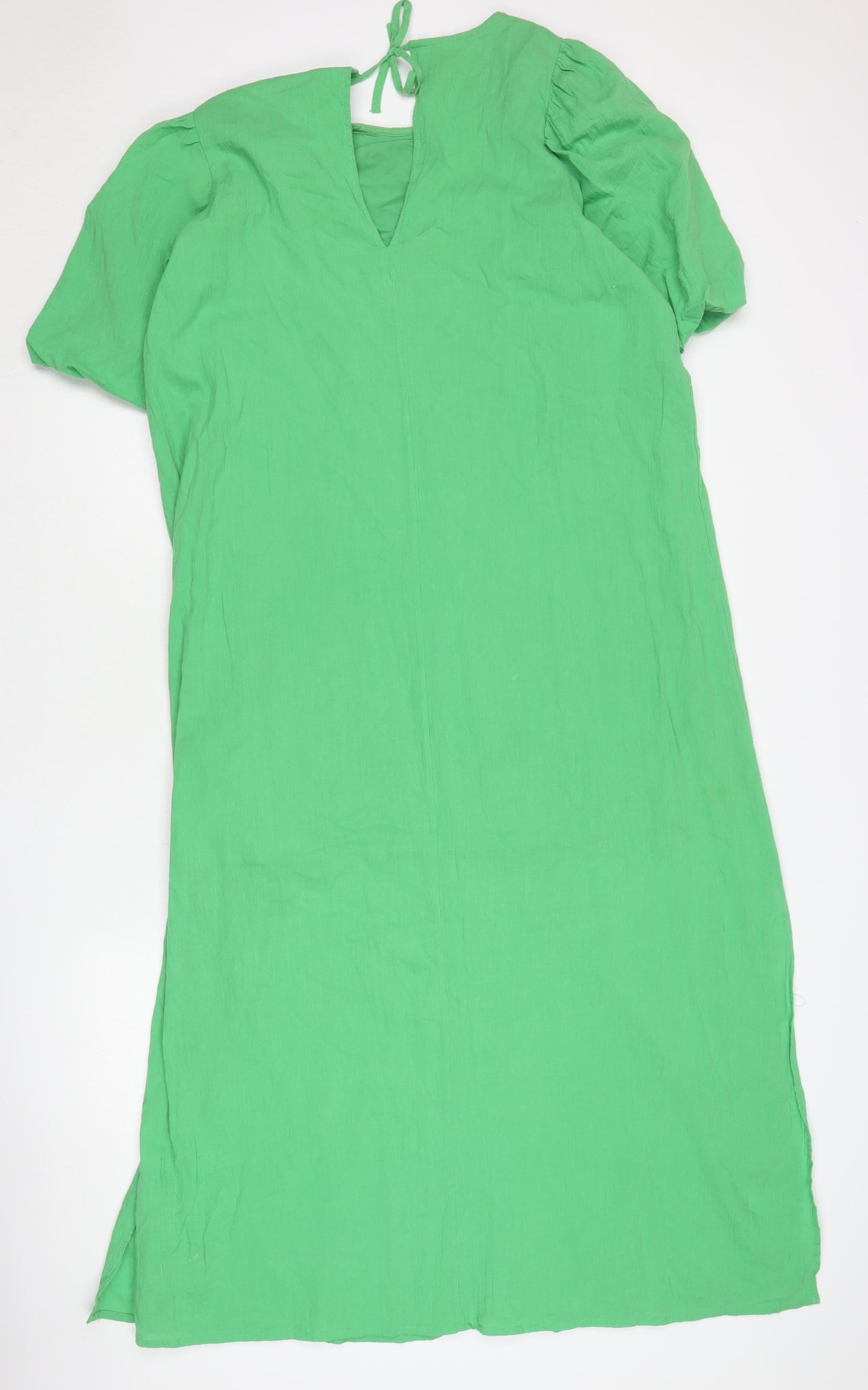 Monki Women’s Green Cotton Shift Dress Size M Puff Sleeve Casual