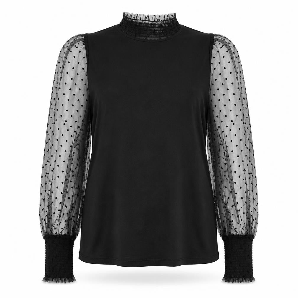 Boden Womens Black Sheer Polka Dot Puff Sleeve High Neck Blouse UK 6