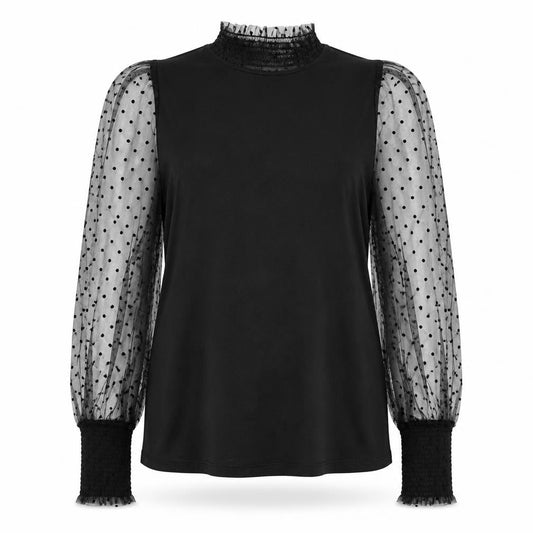 Boden Womens Black Sheer Polka Dot Puff Sleeve High Neck Blouse UK 6