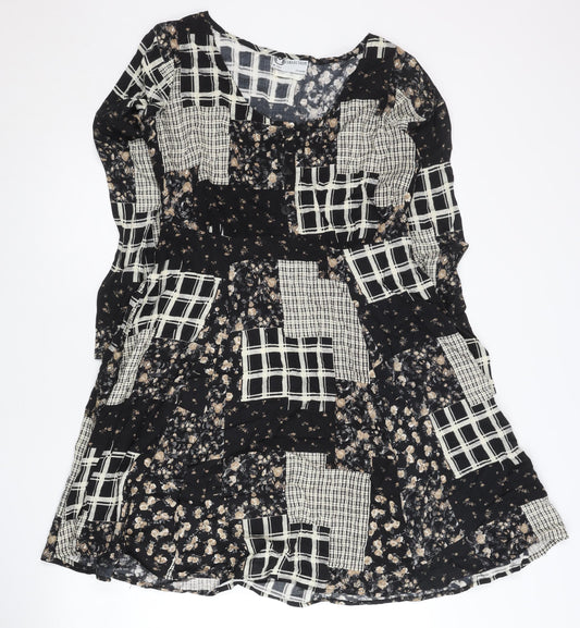 M Collection Womens Black Beige Patchwork Floral Knee Dress M