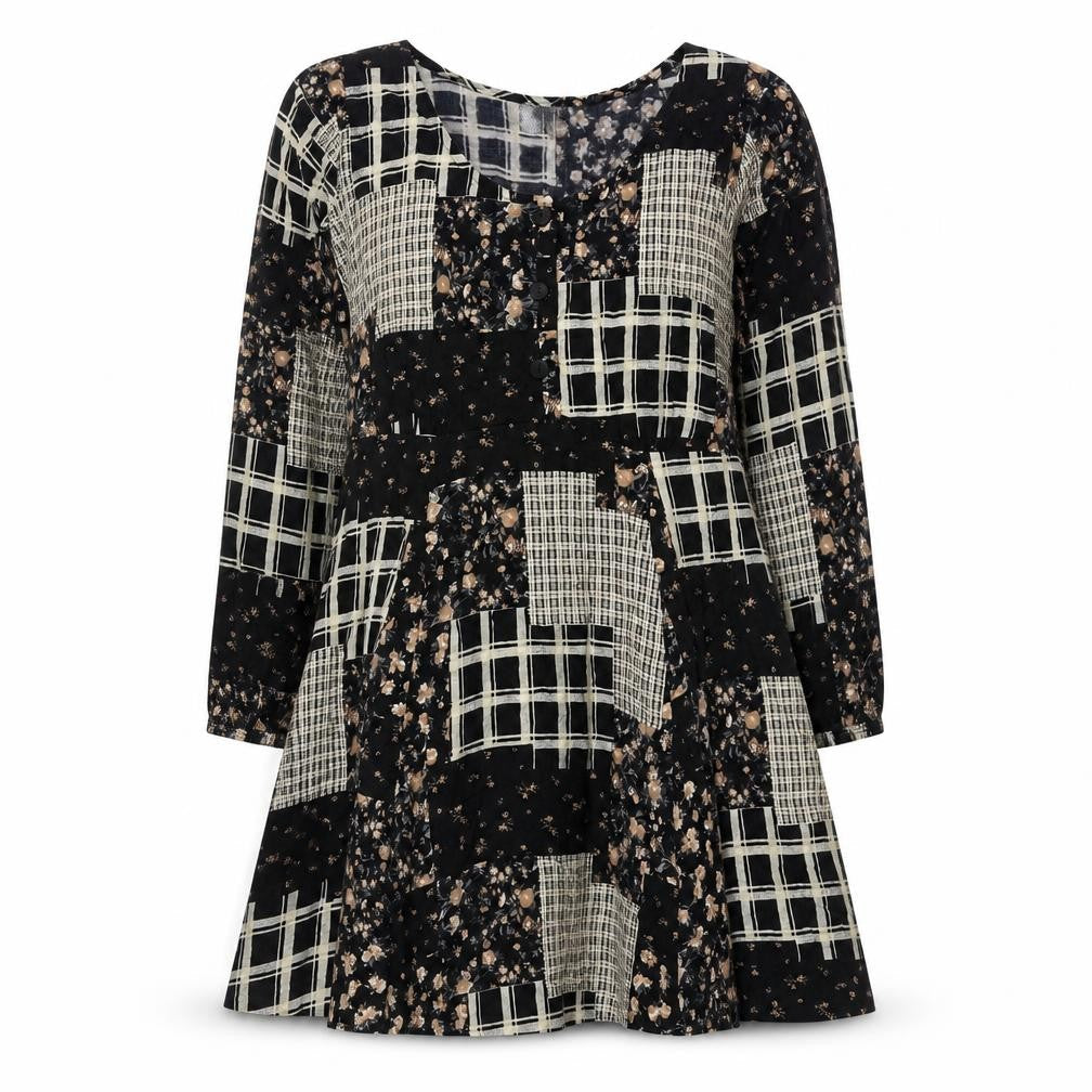 M Collection Womens Black Beige Patchwork Floral Knee Dress M