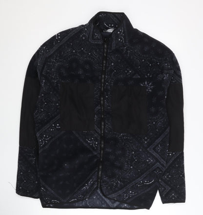 Additional front view of ASOS DESIGN Men’s Black Paisley Fleece Jacket Small Regular Zip