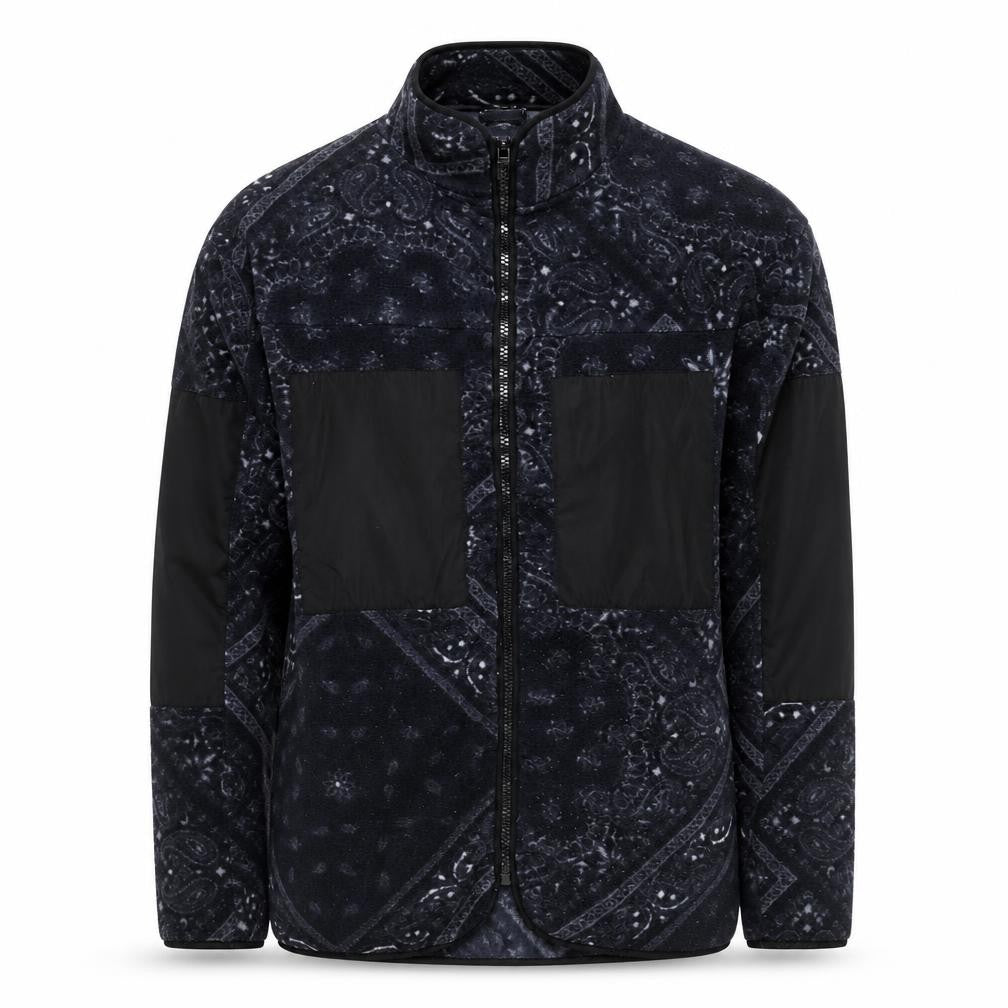 ASOS DESIGN Men’s Black Paisley Fleece Jacket Small Regular Zip