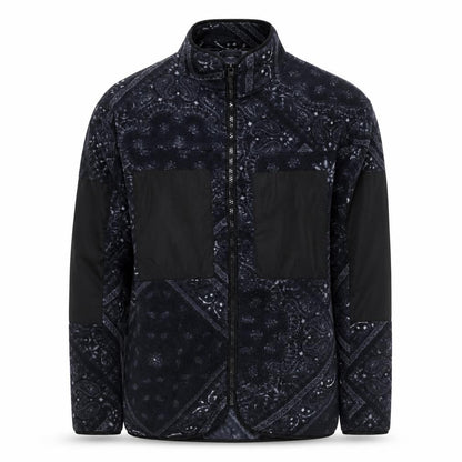 Front view of ASOS DESIGN Men’s Black Paisley Fleece Jacket Small Regular Zip