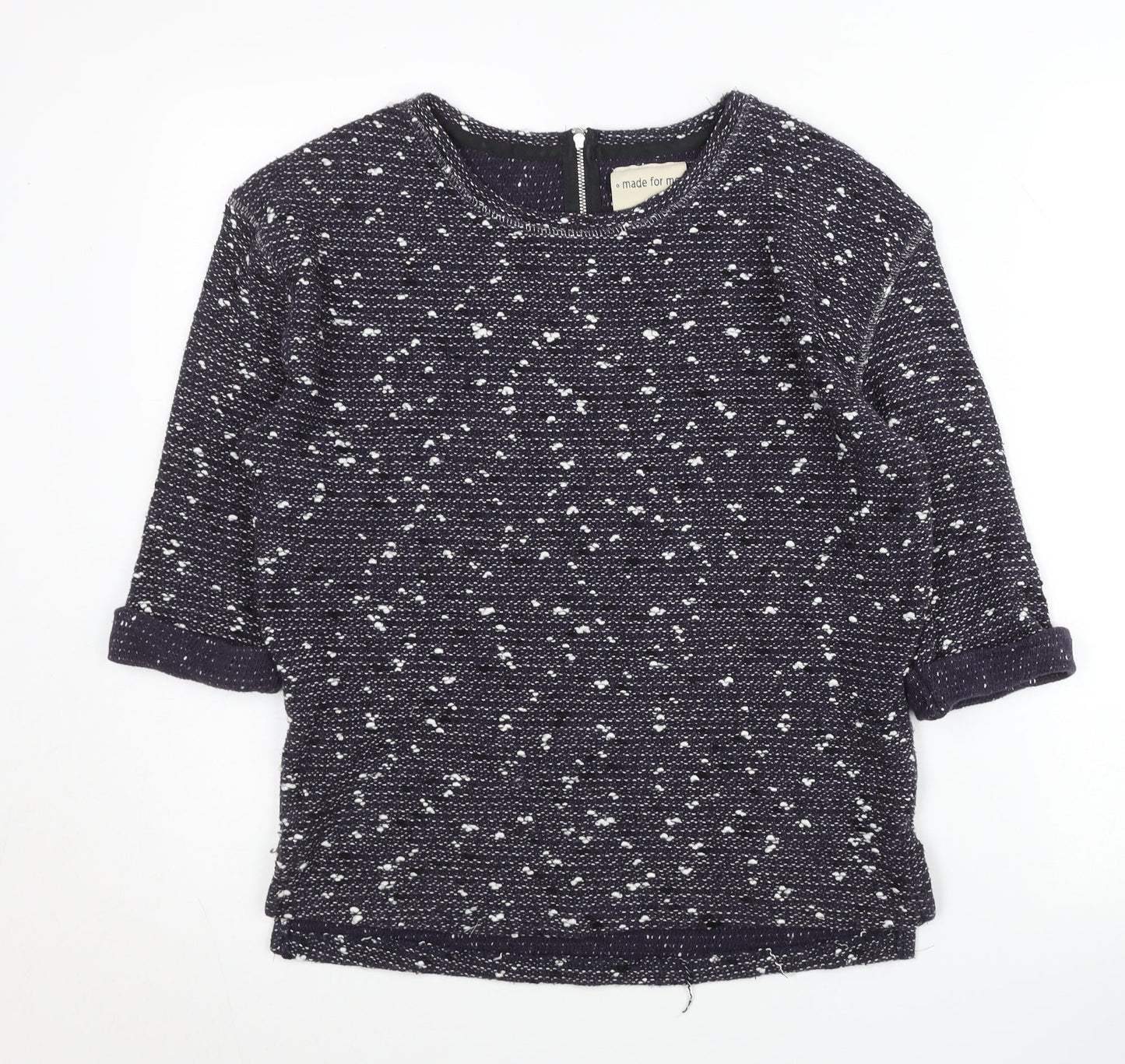 Next Womens Blue Jumper Size 10 Crew Neck 3/4 Sleeve Pullover