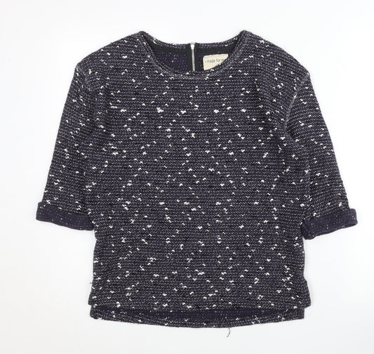 Next Womens Blue Jumper Size 10 Crew Neck 3/4 Sleeve Pullover