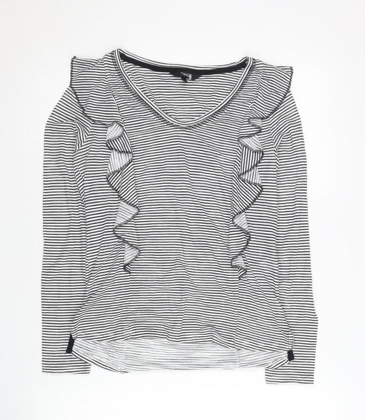 Next Women Black White Striped Ruffle Long Sleeve T-Shirt Size 6